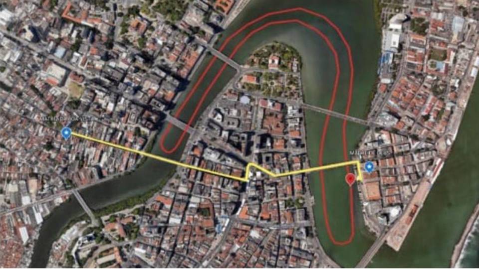 Trajeto da procissão fluvial a ser realizada pela Arquidiocese de Olinda e Recife